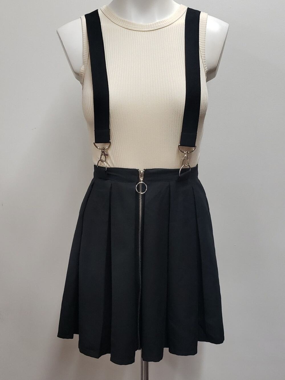 Hot Topic Pleated O-Ring Zipper Suspender Skirt Grunge Goth Dark Academia Small
